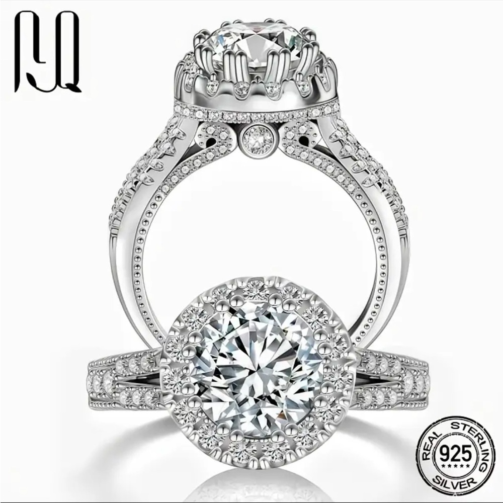 Moissanite 2.20 Ct Round Cut Halo Engagement Ring Sterling Silver S925 NWT Size - Picture 5 of 8